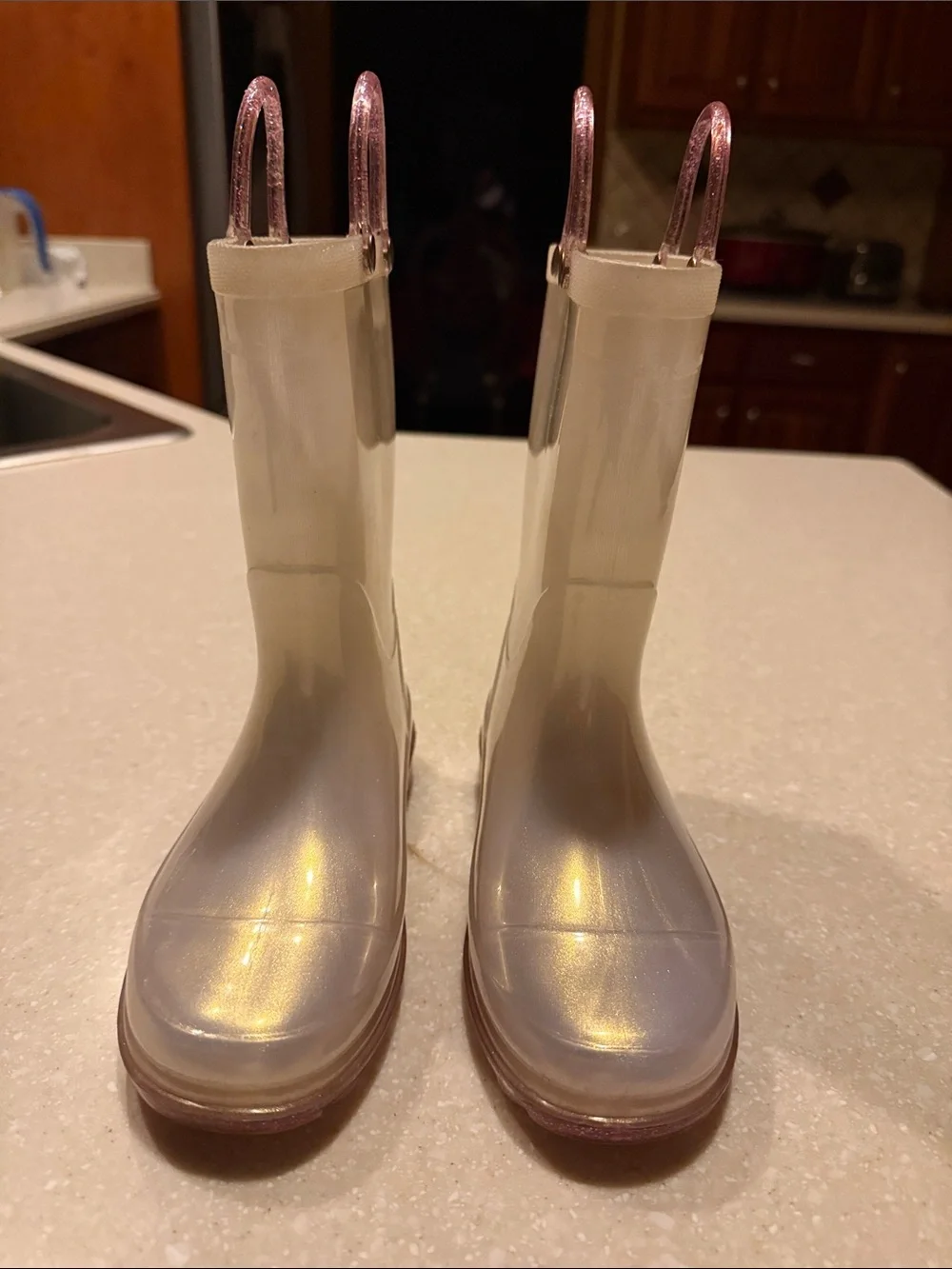 Western Chief Pearlized Glitter Light Up Rain Boots Pull On Kids Size 12